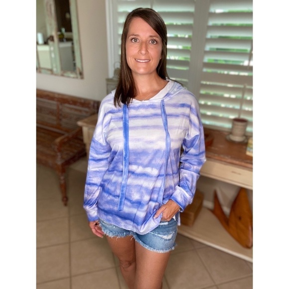 Tie Dye Drawstring Hoodie Indigo Blue 2820 - Picture 6 of 6